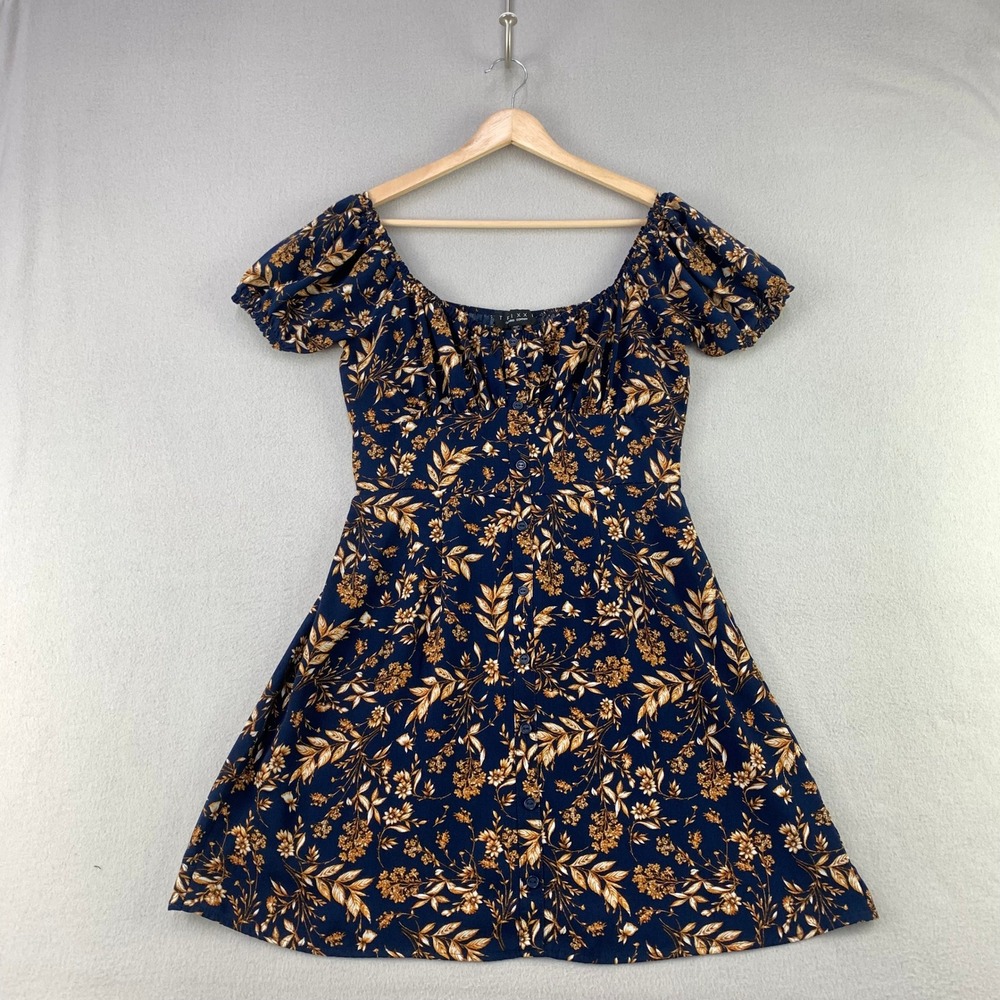 Trixx Floral Mini Dress Women M Blue Short Sleeve Boho Coquette